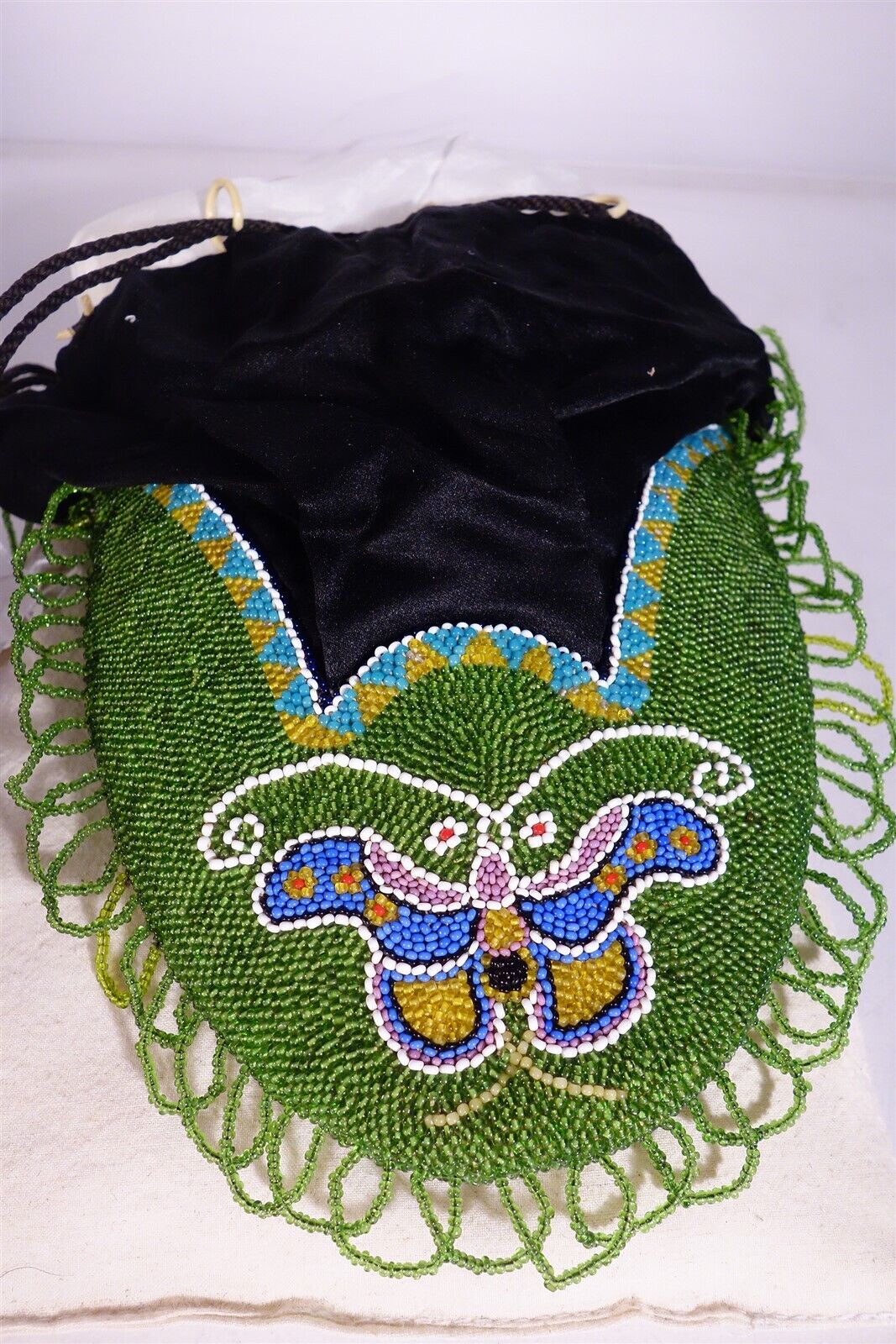 Antique / Vintage Micro-Beaded Butterfly Beaded Bag / Silk