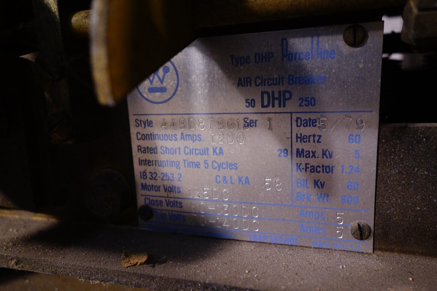 Westinghouse : Porcel-Line 50 DHP 250 1200A Air Circuit Breaker