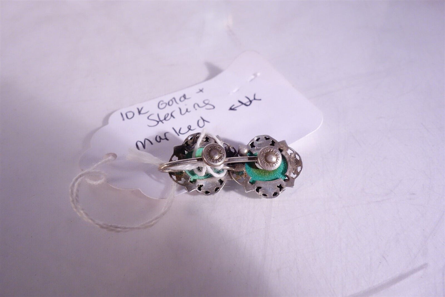 10K Gold & Sterling Earrings Vintage Jade