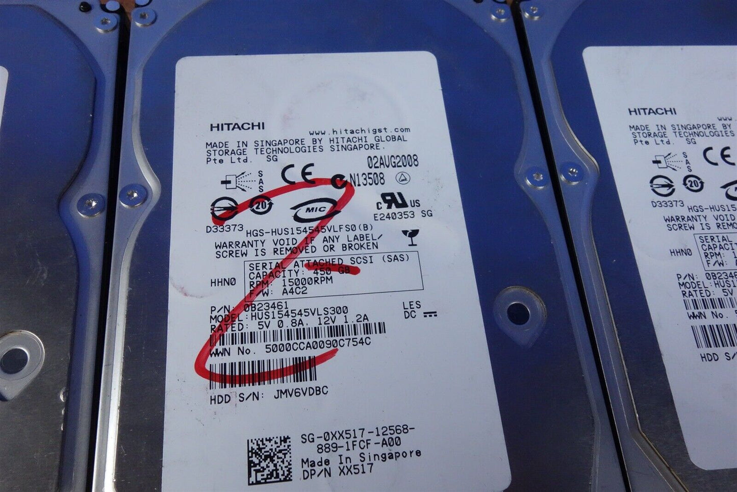 Lot of 5 Hitachi SAS Serial Attached SCSI 450GB HUS154545VLS300 0B23491 Drives