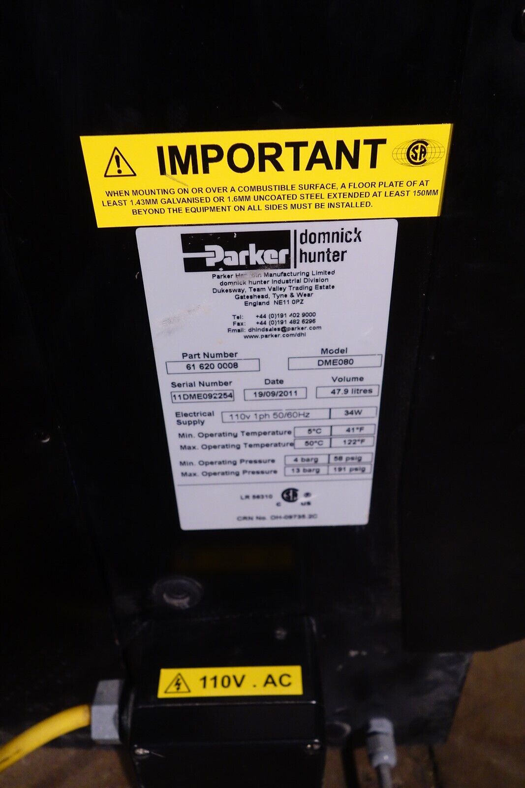 Parker Domnick Hunter Pneudri Compressed Air Dryer DME080