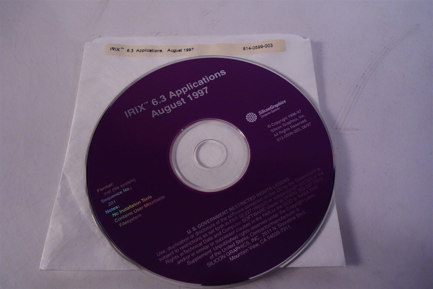 SGI Silicon Graphics IRIX 6.3 Applications CD / Software