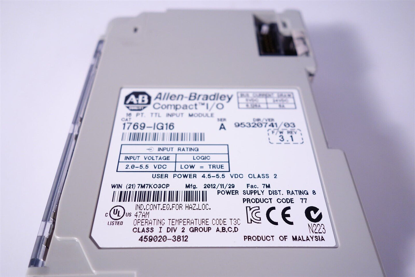 Allen Bradley 1769-IG16 Compact I/O 16pt TTL Ser A 3.1 FW Input Module