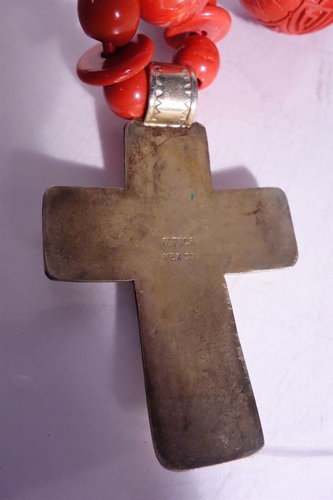 Alpaca Mexico Vintage Chinese Cinnabar Cross Necklace - Vintage - NEVER WORN