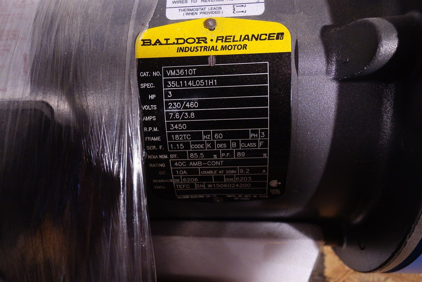 NEW BALDOR 3 HP 3 PHASE MOTOR / VM3610T 208-230/460 VOLT 3450 RPM