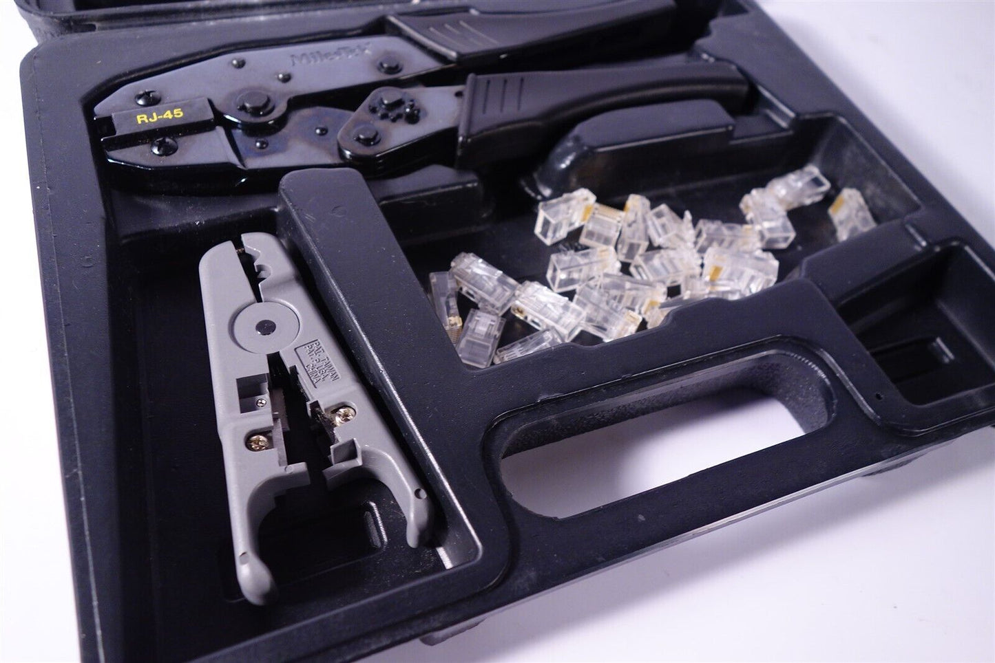Milestek RJ-45 Basic Network Kit Cat5 Cat6 Stripping/Crimping Tool W/ Case Used
