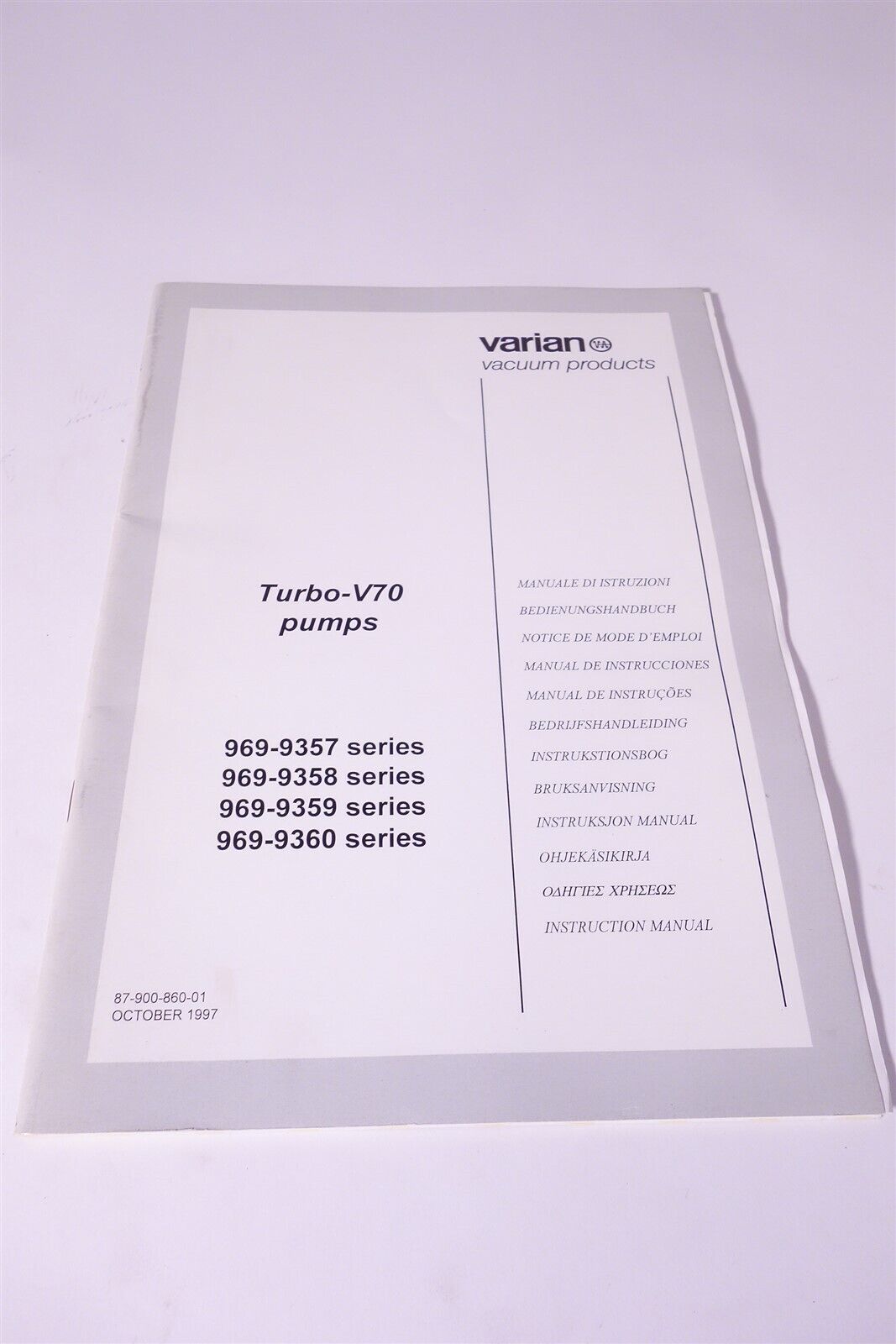 Varian Vacuum Technologies Turbo-V70 969-9357 969-9358 969-9359 969-9360 Manuals
