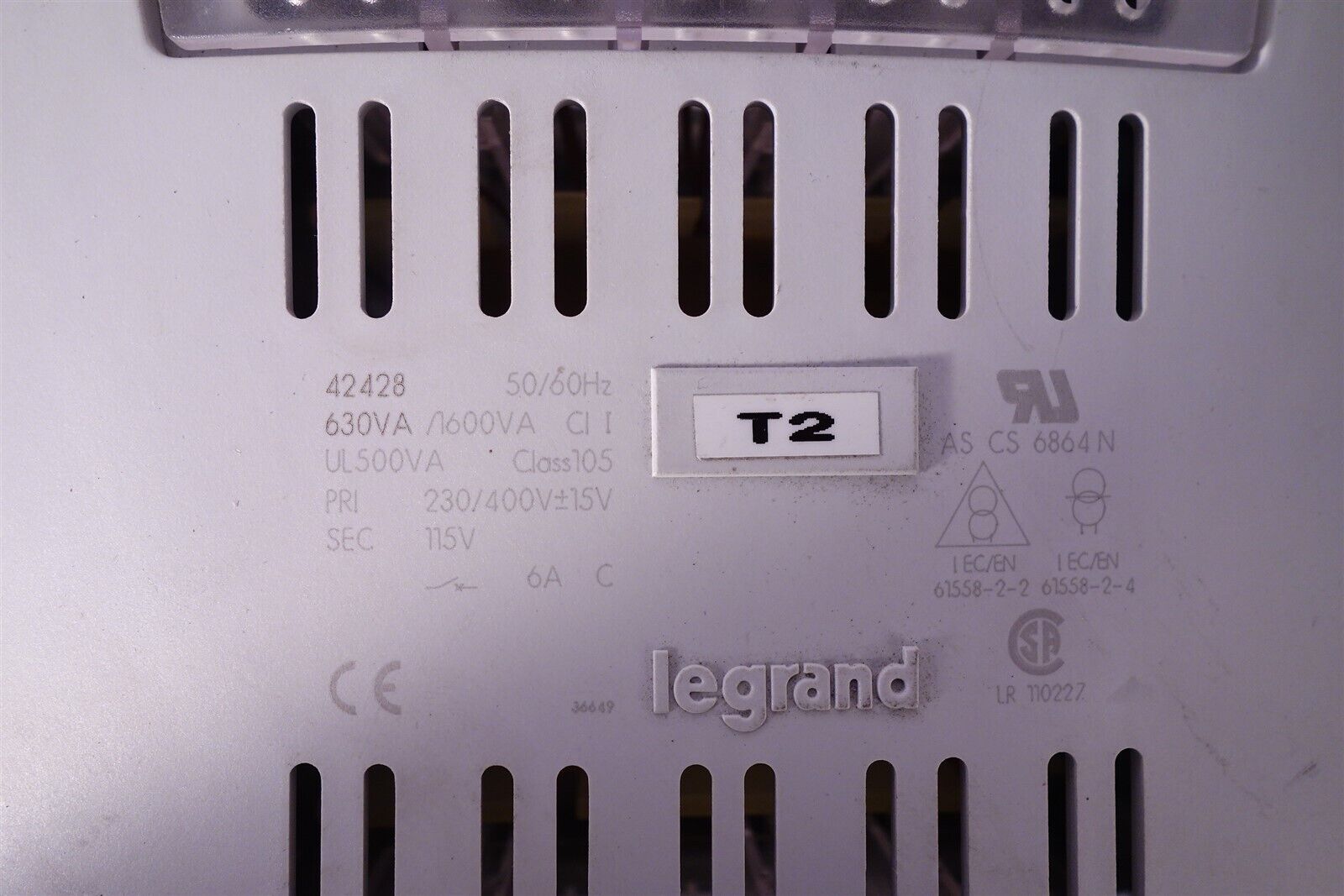LEGRAND 42428 TRANSFORMER 630VA PRI-230/400V SEC-115V