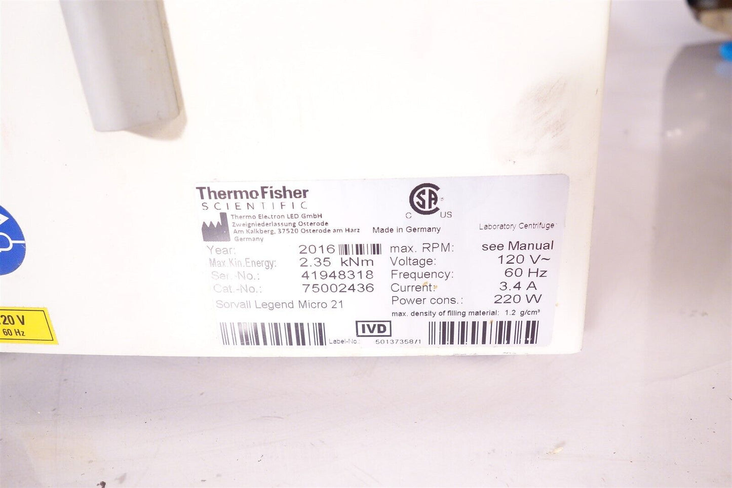 Thermo Sorvall Legend Micro 21 Hematocrit Centrifuge 