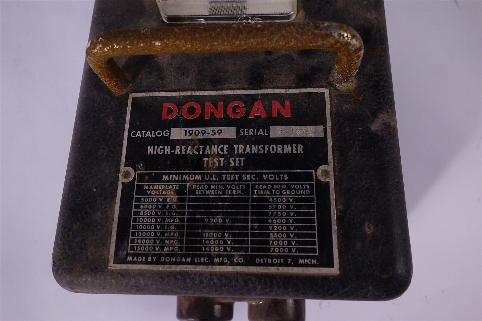Dongan 1909-59 High-Reactance Transformer Test Set Neon Light Ignition Testing 
