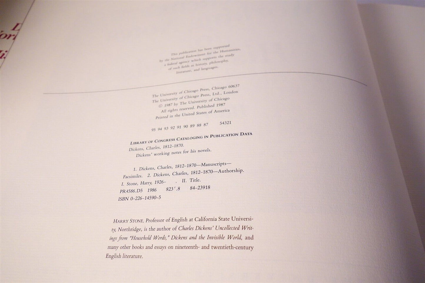 Charles Dickens' Working Notes for His Novels (1987 Hardcover) FACSIMILE edition