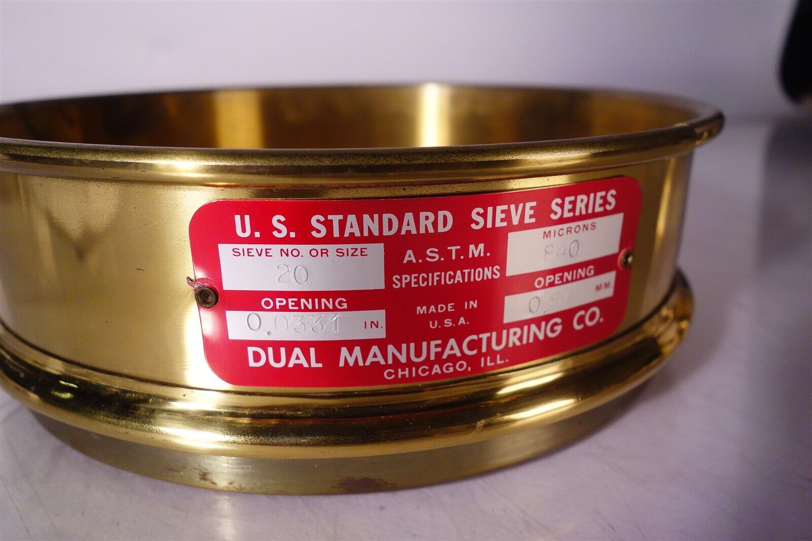 Dual Manufacturing Brass Standard Sieve #20 