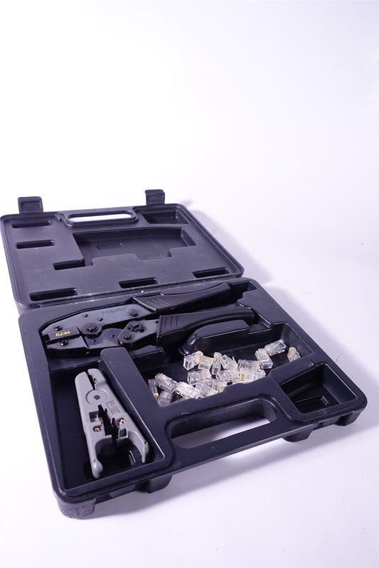 Milestek RJ-45 Basic Network Kit Cat5 Cat6 Stripping/Crimping Tool W/ Case Used