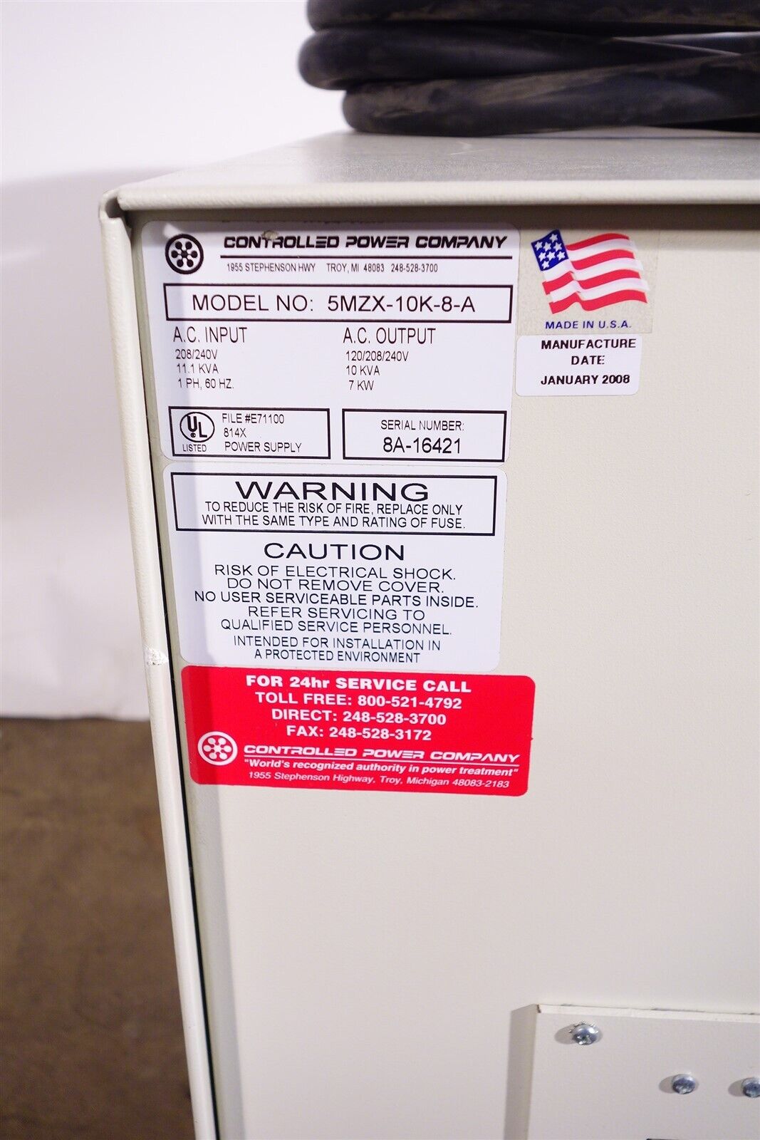 Controlled Power Company 5MZX-10K-8-A Power Purification System 7KW 