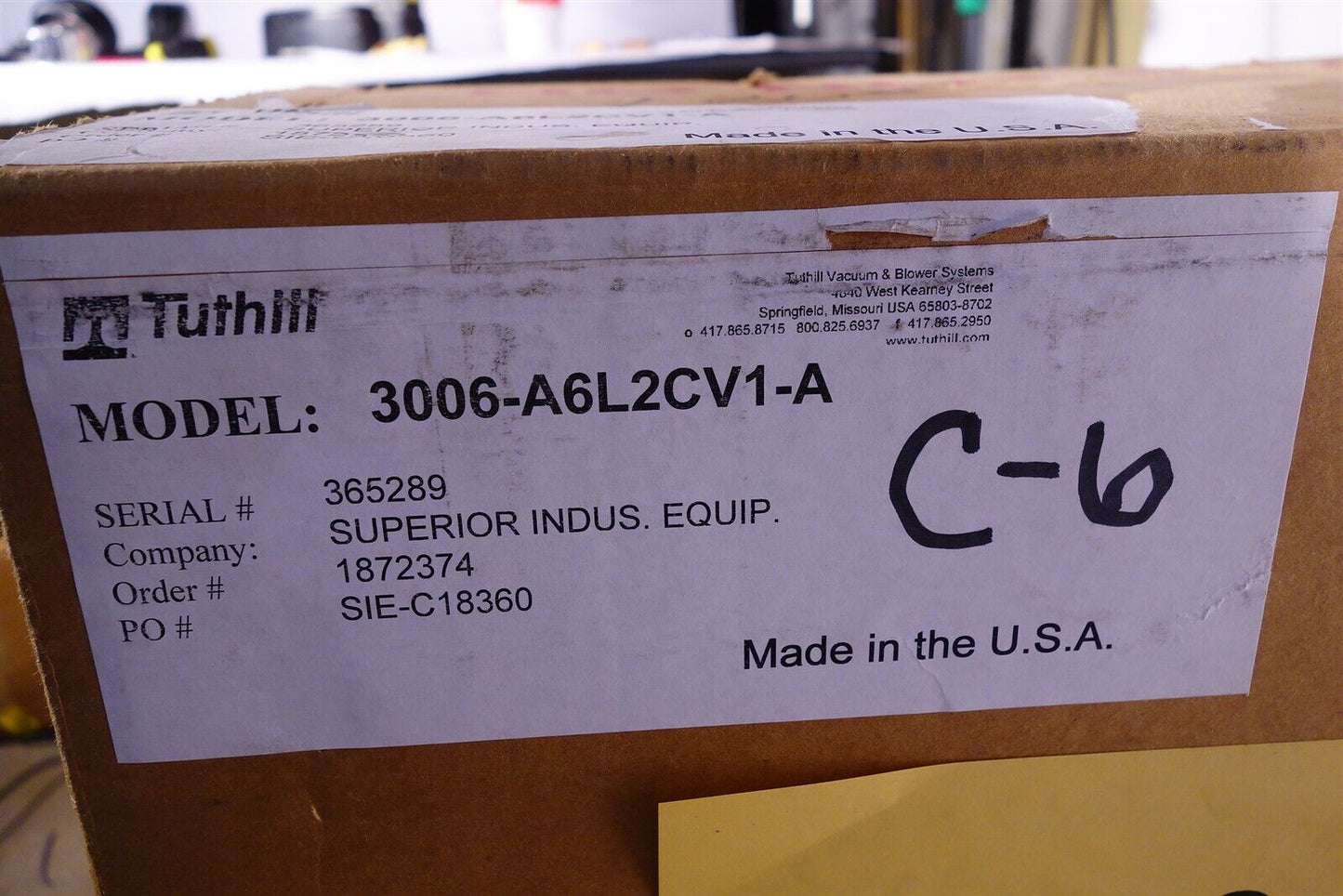 Tuthill 3006 Positive Displacement Blower 3006-A6L2CV1-A