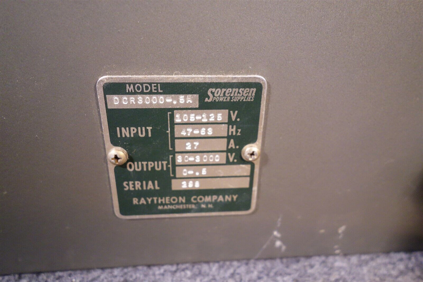 Sorensen Power Supplies (Raytheon Company) DC Power Supply DCR3000-.5