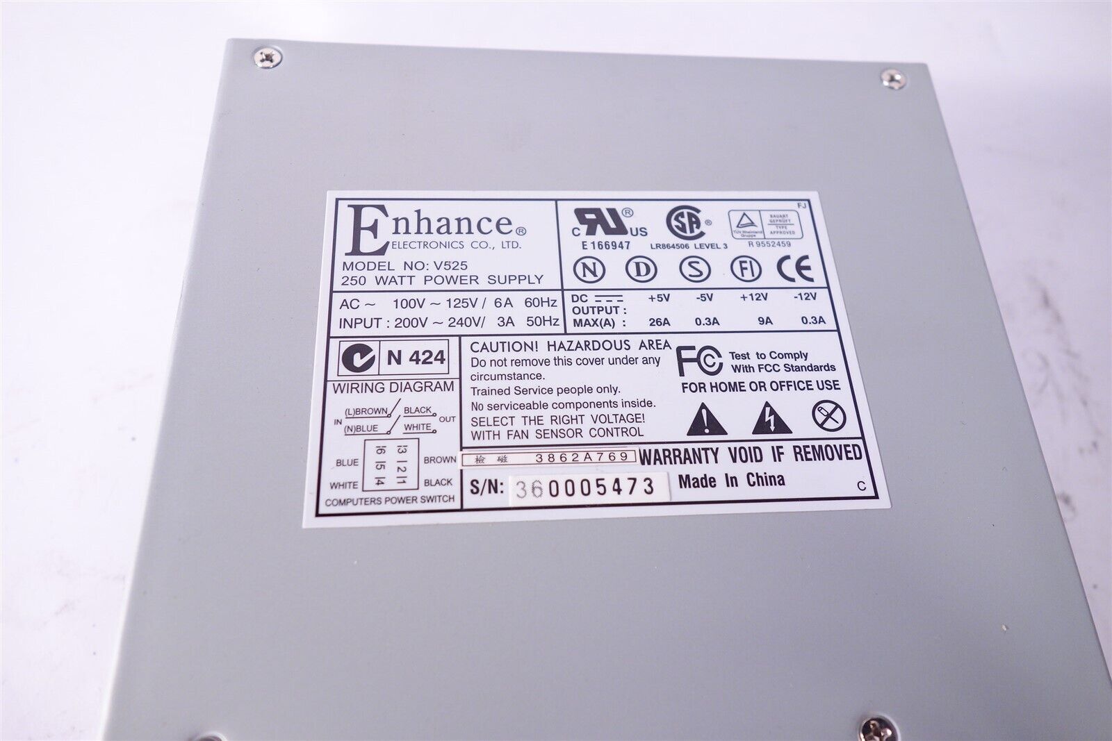 Enhance Industrial Equipment Power Supply V525 250W with P8 P9 115V-230V