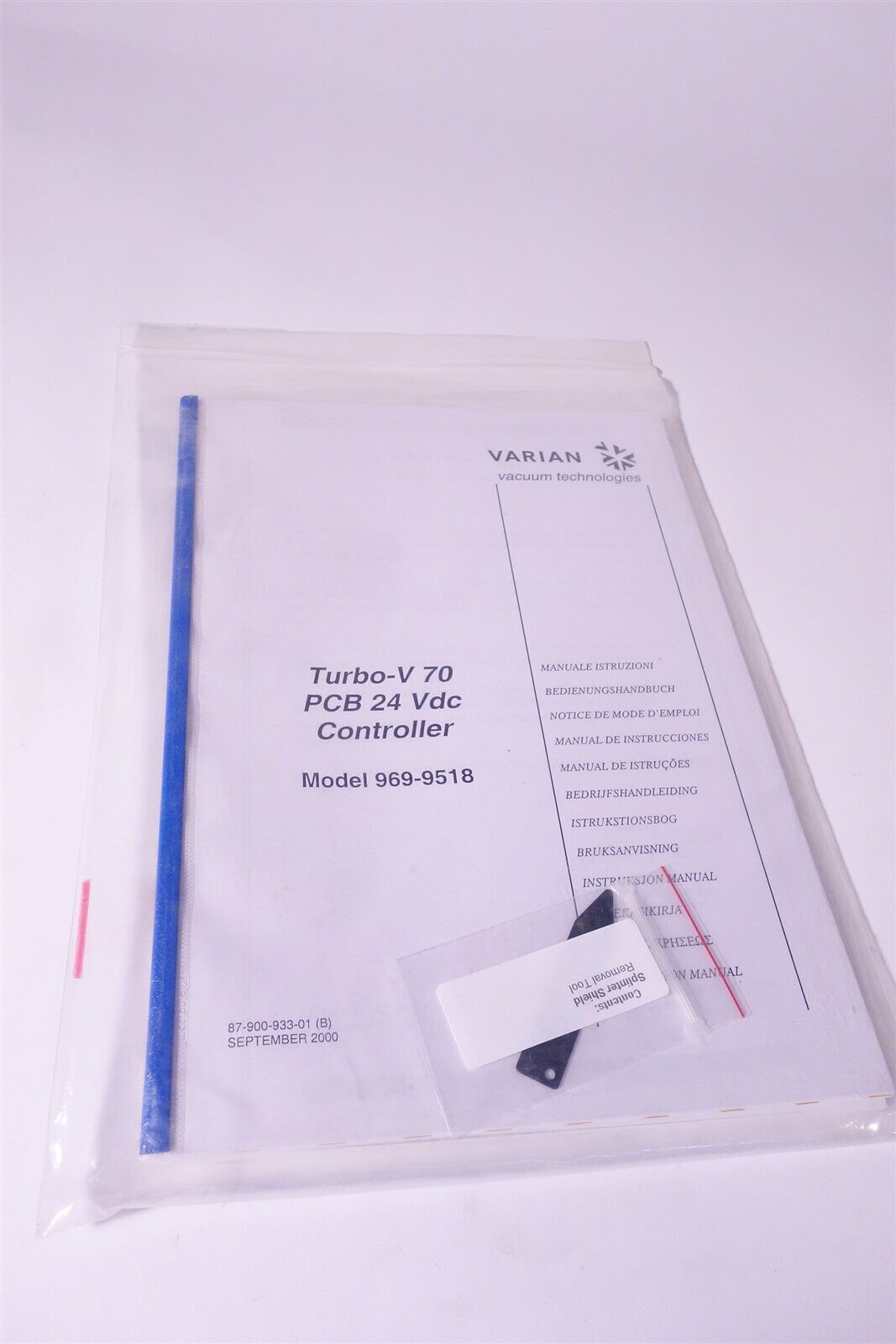 Varian Vacuum Technologies Turbo-V 70 PCB 24 VDC 969-9518 Manuals Splinter Tool 
