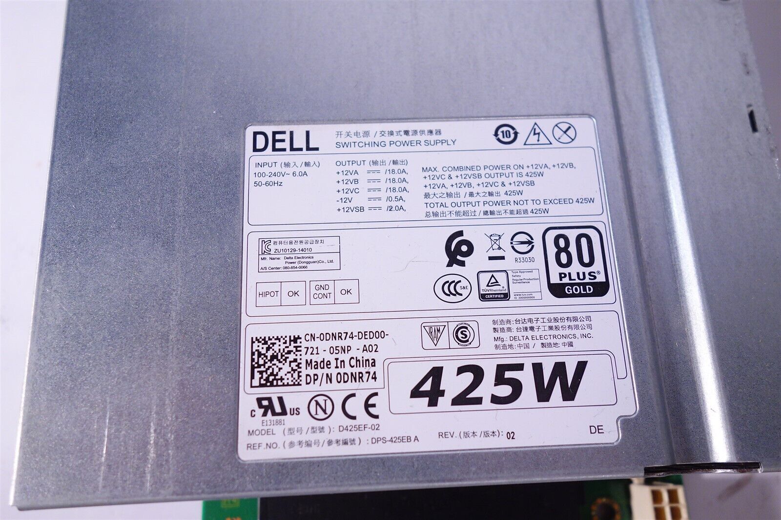 Dell Precision T5810 425W 80 Plus Gold D425EF-02 Power Supply P/N: 0DNR74 Tested