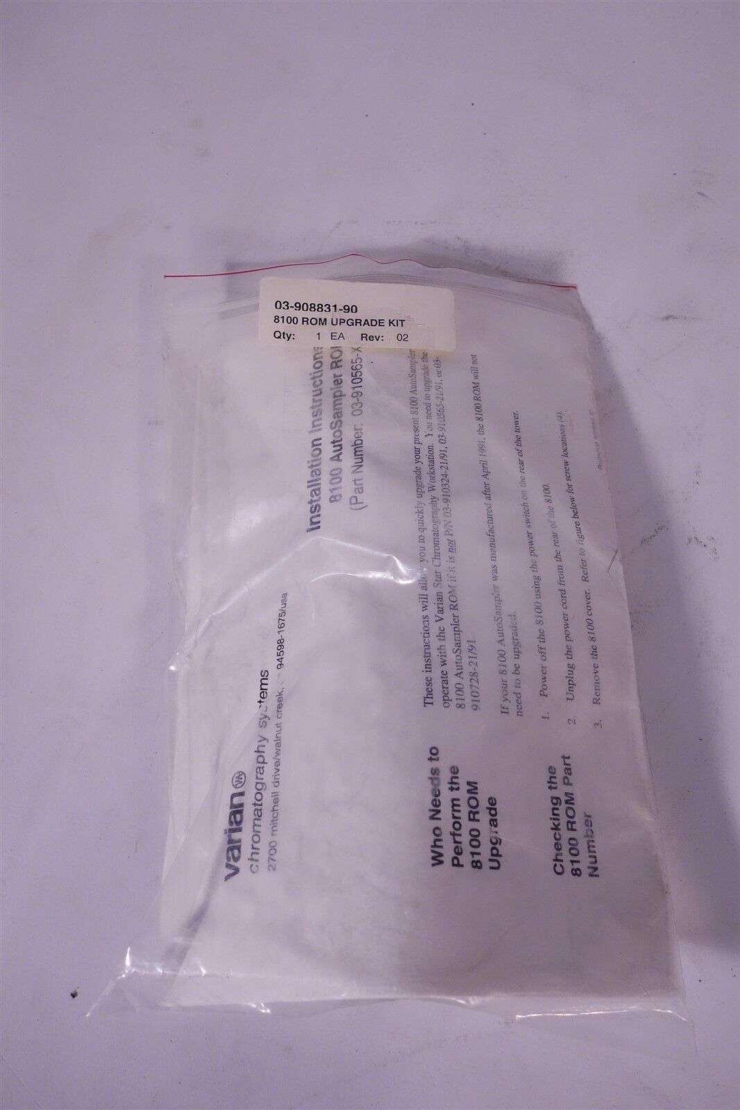 Varian 8100 Autosampler ROM 03-908831-90 for Star Chromatography Workstation