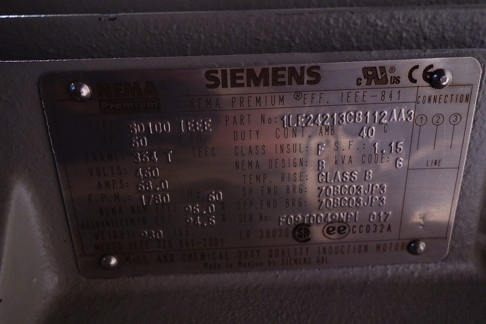 Siemens SD100 60HP 460V 364T 1800RPM NEW - UNUSED 