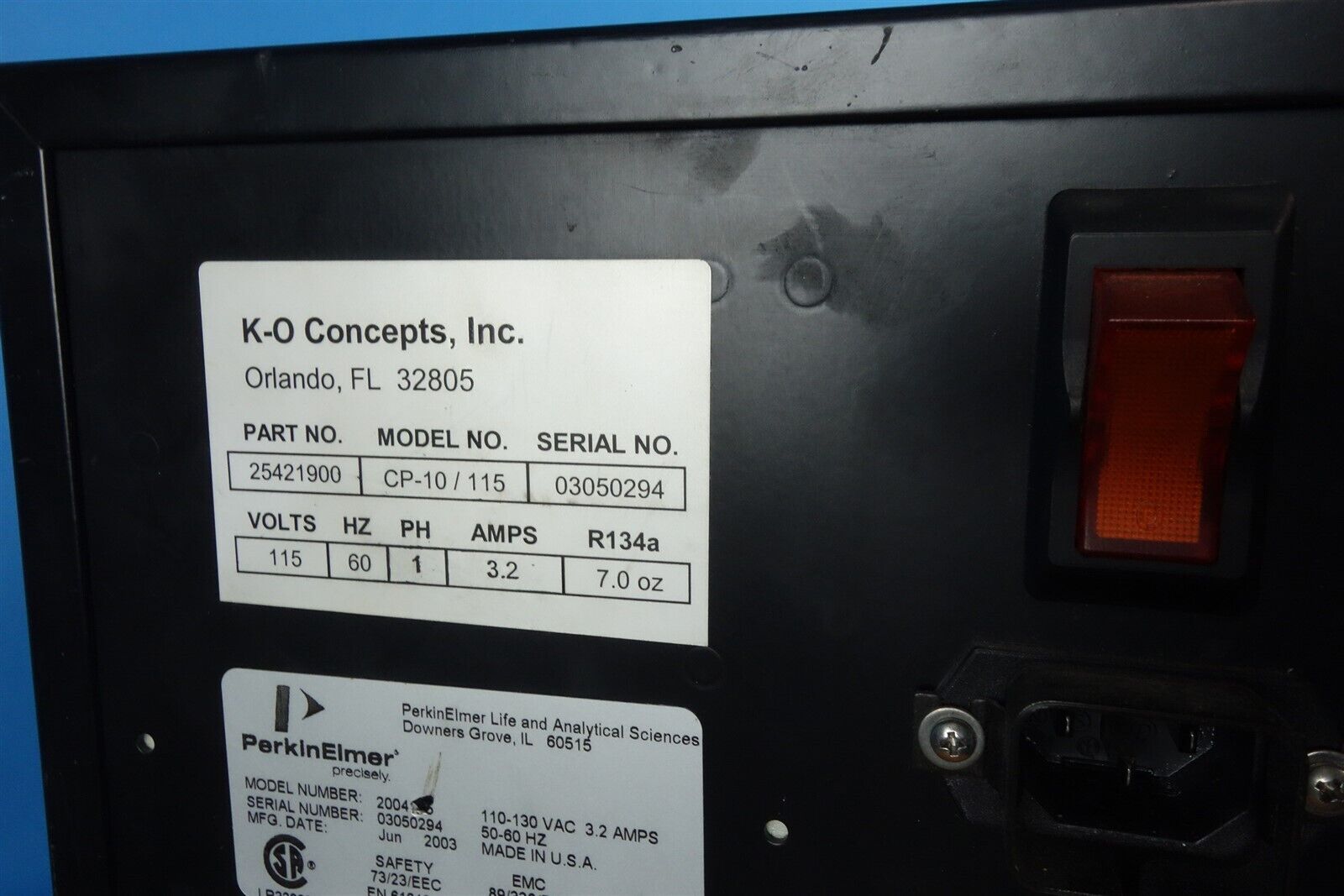 Perkin Elmer K-O Concepts Part 25421900 CP-10 