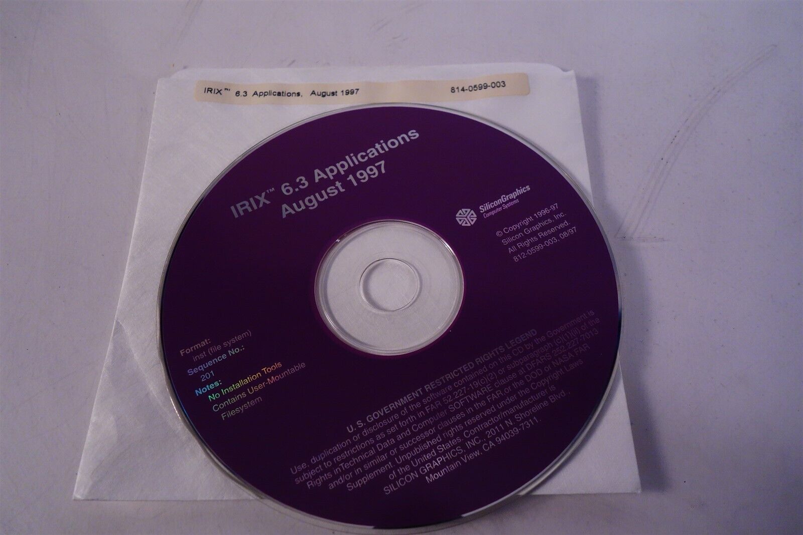 SGI Silicon Graphics IRIX 6.3 Applications CD / Software 