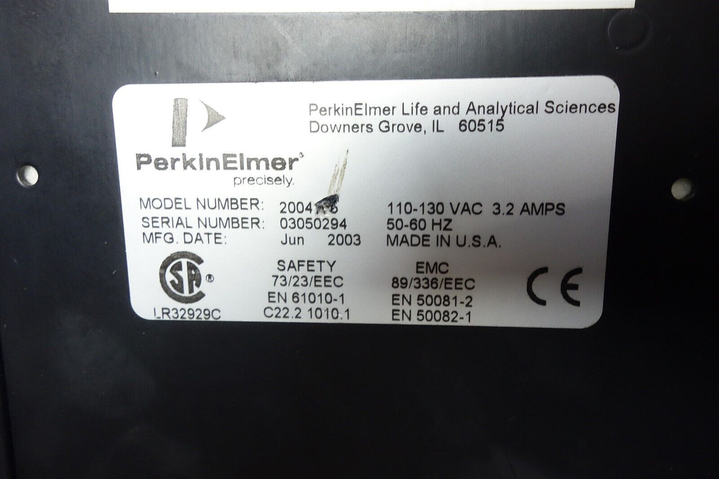 Perkin Elmer K-O Concepts Part 25421900 CP-10 