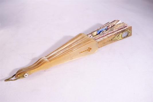 Late 18th Century Antique HAND FAN Carved MOP Sticks HAND PAINTED