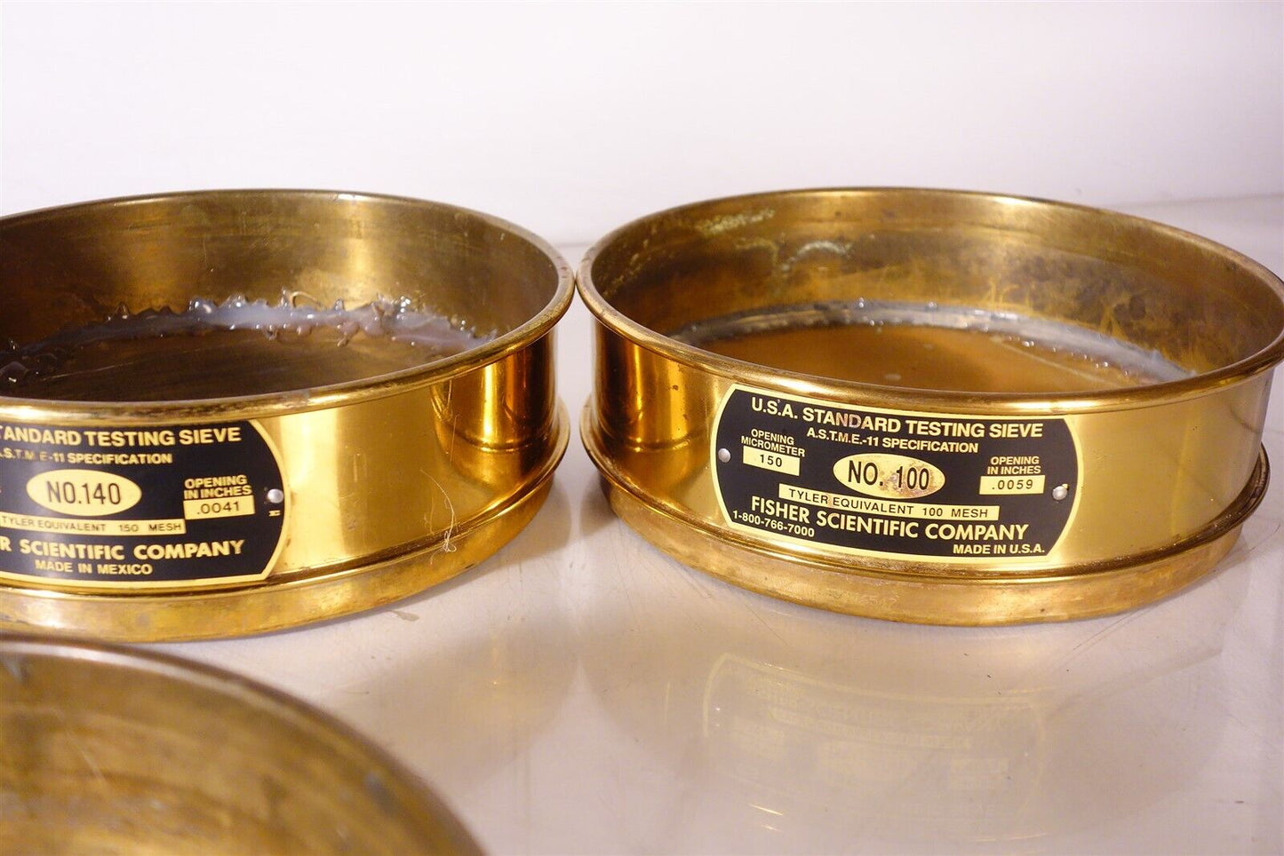 Lot of 4 Fisher Brand Brass Standard Sieves 200 140 100 200 