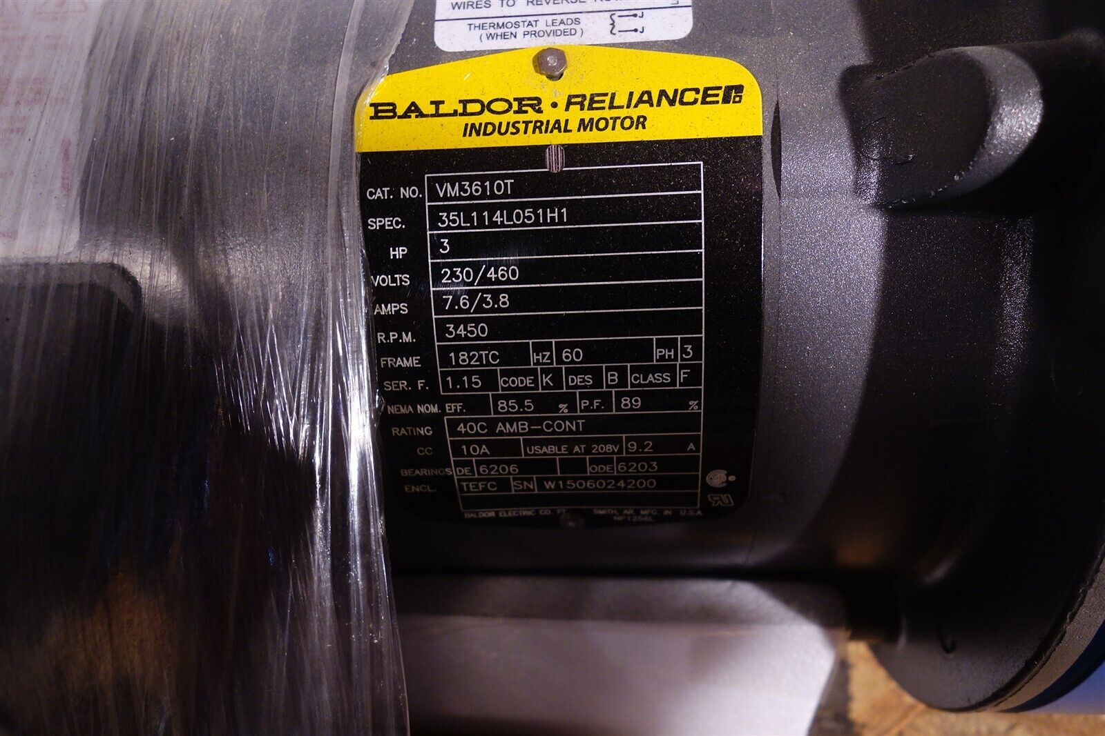 NEW BALDOR 3 HP 3 PHASE MOTOR / VM3610T 208-230/460 VOLT 3450 RPM