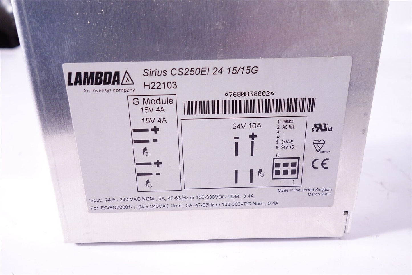 Lambda Coutant Sirius CS250EI-24 H22103 Power Supply 24 V 