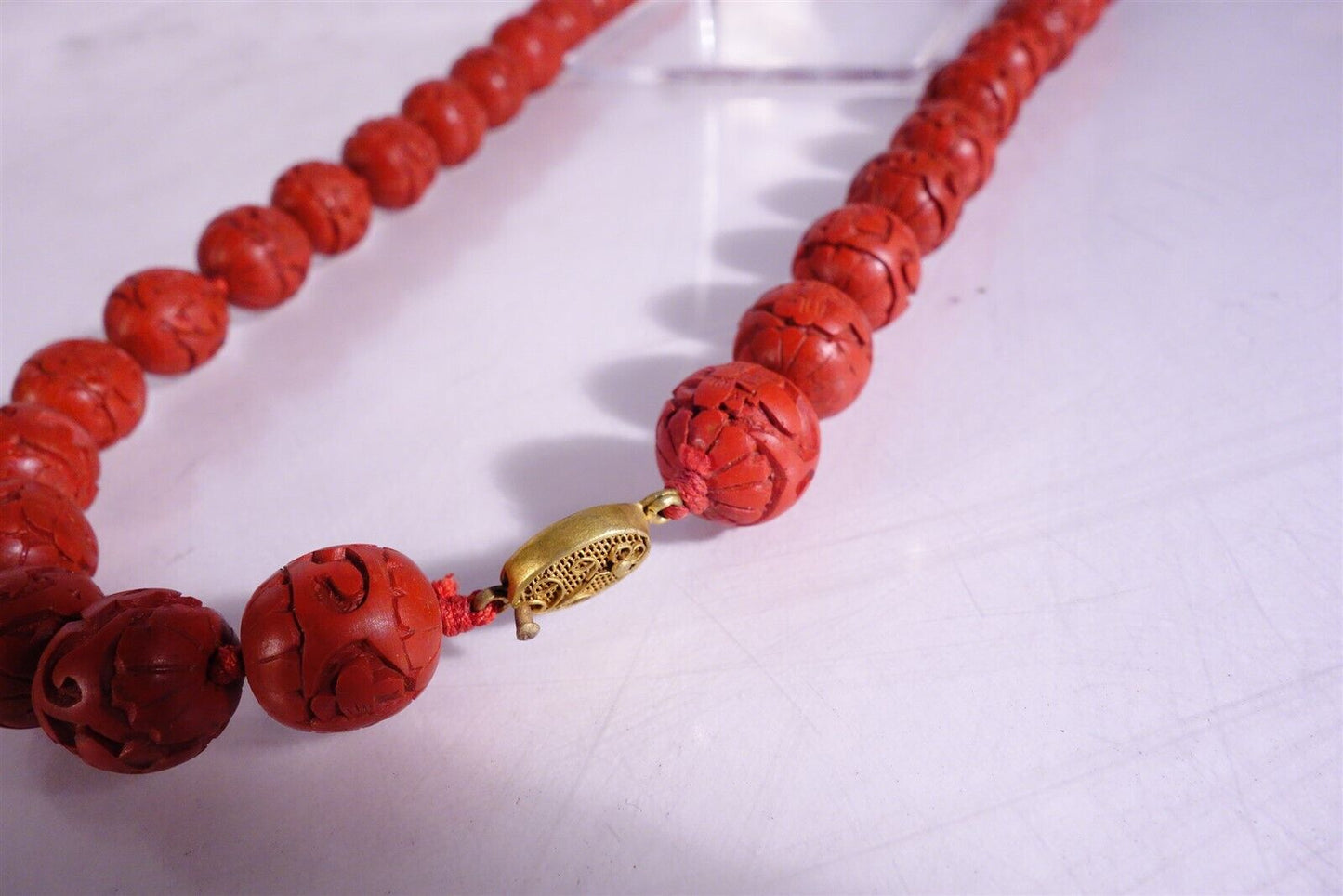 Chinese Cinnabar Necklace -Gold ClaspVintage - NEVER WORN 