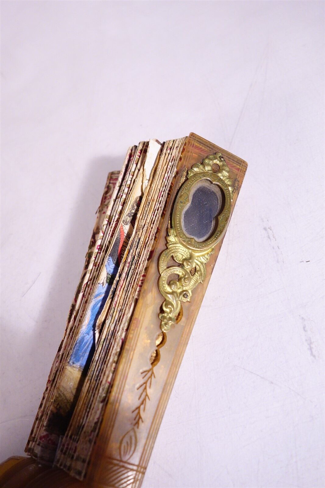 Late 18th Century Antique HAND FAN Carved MOP Sticks HAND PAINTED