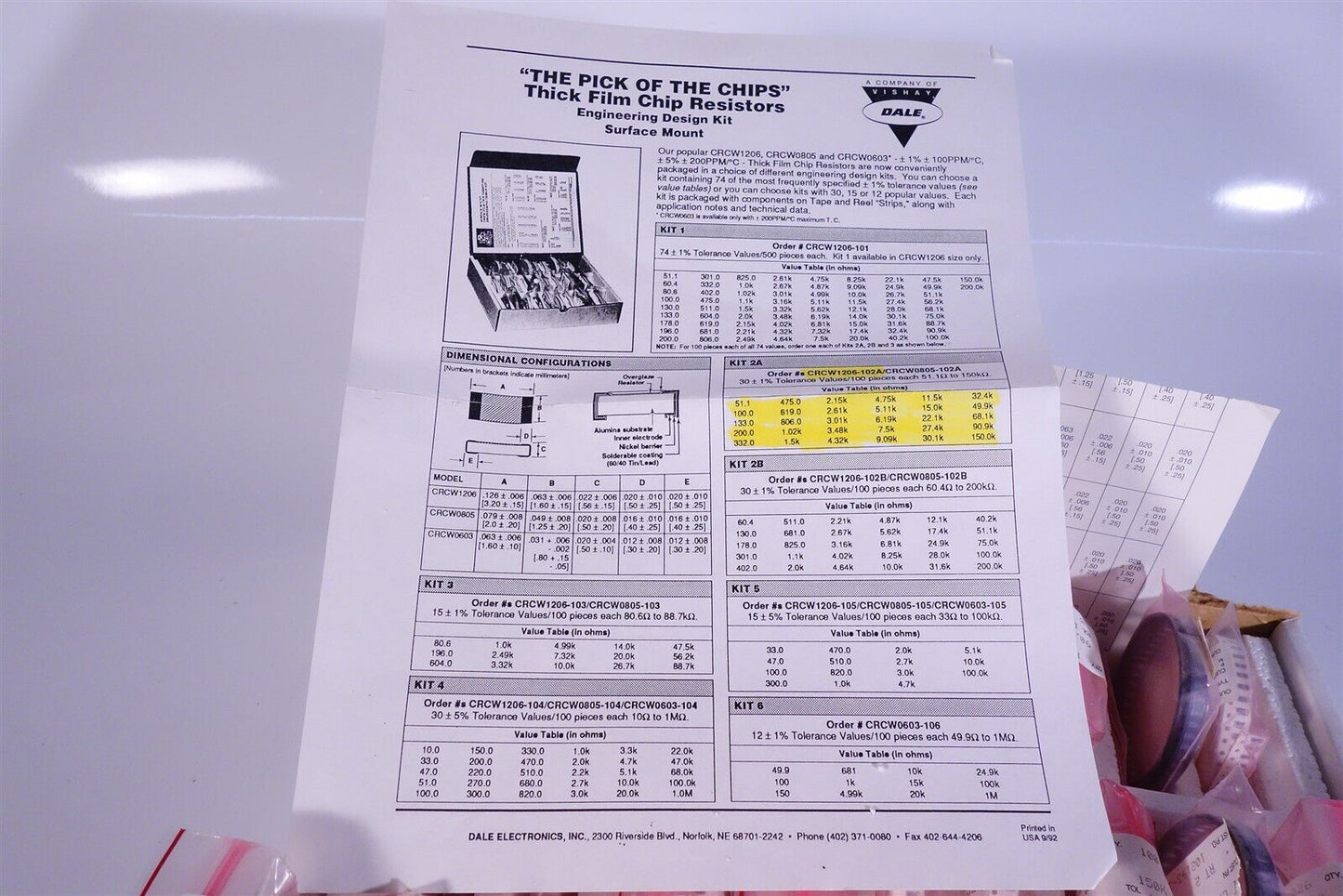 Dale Vishay Resistor Kit Pick of the Chips Film Chip CRCW1206-102A Kit 2A 