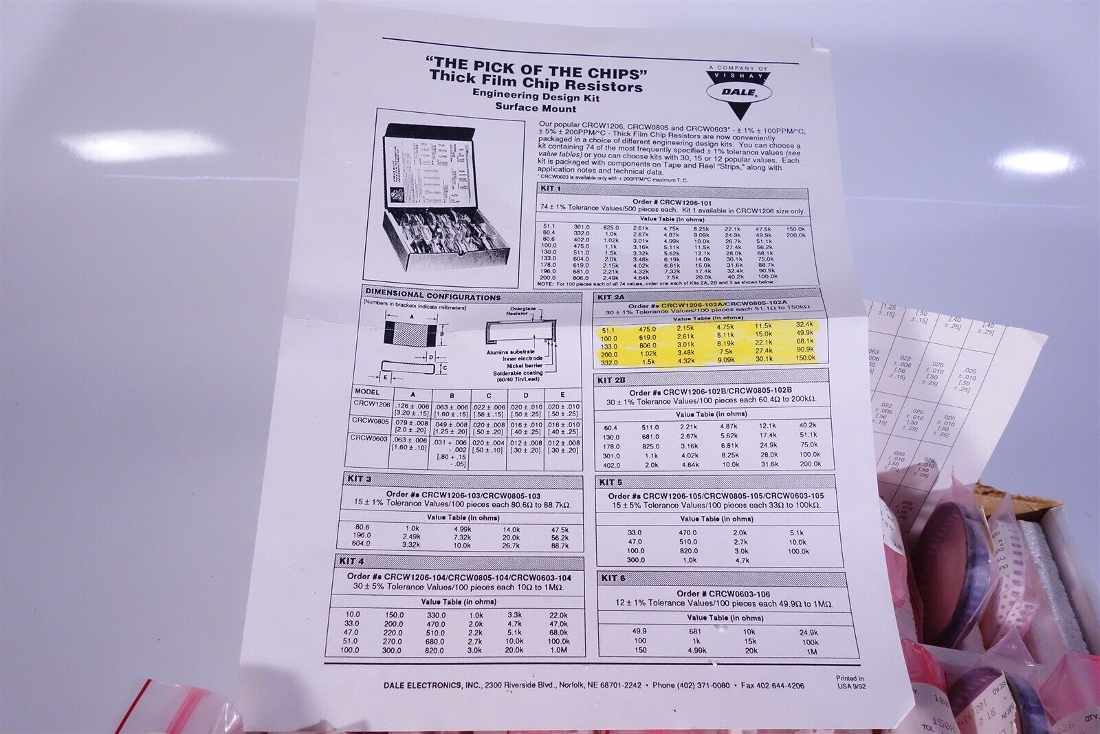 Dale Vishay Resistor Kit Pick of the Chips Film Chip CRCW1206-102A Kit 2A 